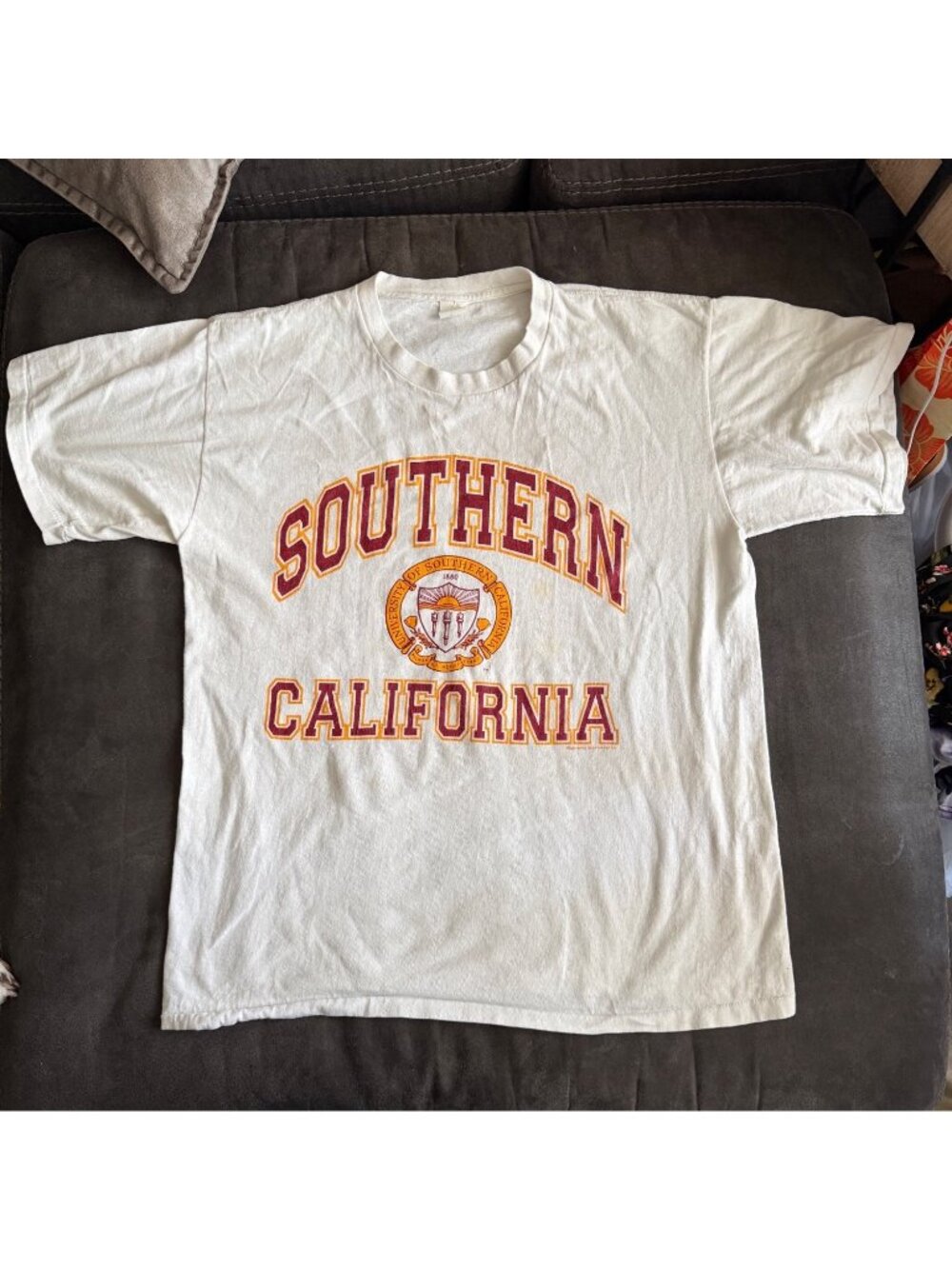 Vintage University Of Southern California T-Shirt White Large 100% Cotton Made I